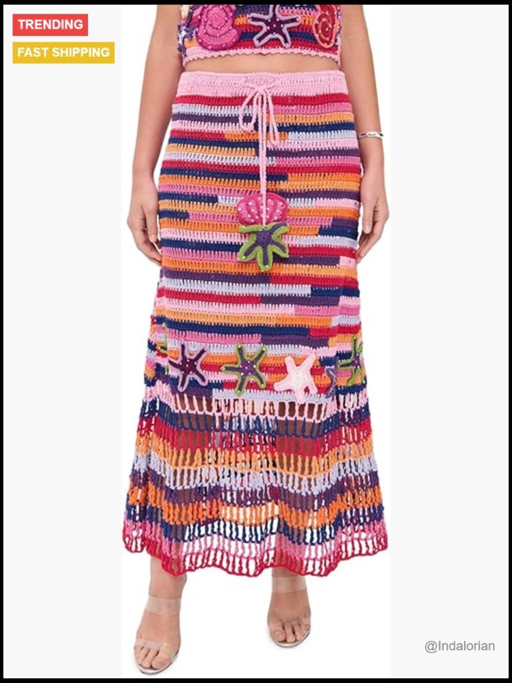 Heavyweight Crochet Midi Skirt with Starfish Accents